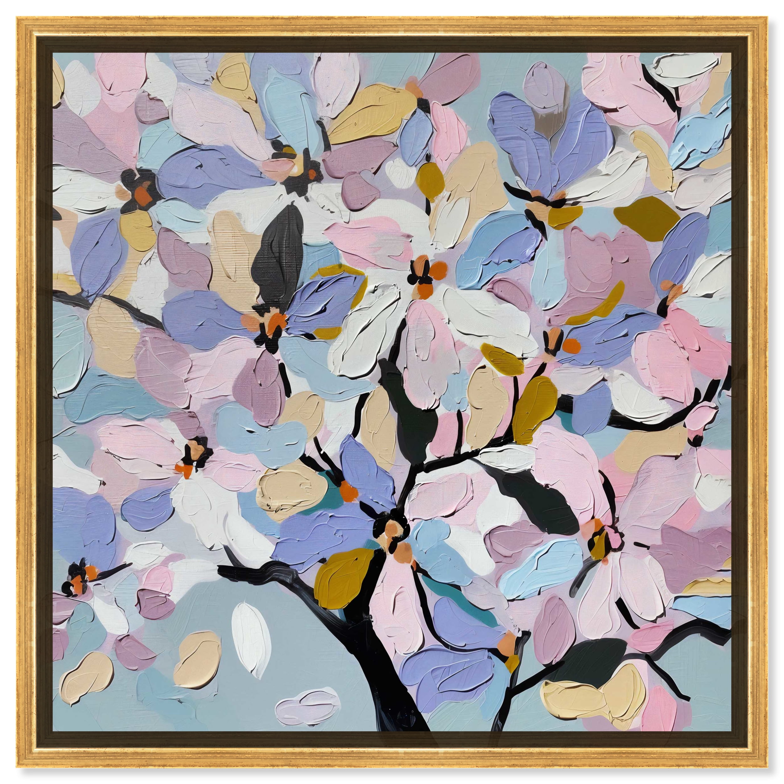 Blossoming In Pastels Abstract Canvas Wall Art by Art Remedy, Gold ...