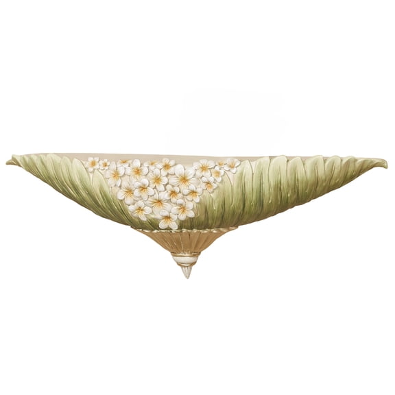 Exotic Island Bouquet Decorative Wall Shelf, Handpainted Green Leaves & White Plumerias