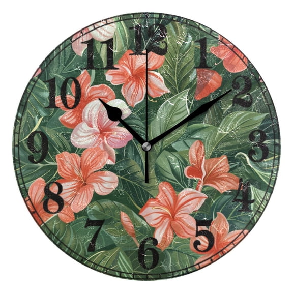 Blossoming Lily Flower Leaves Silent Wall Clock 10" Non-Ticking Battery Clock