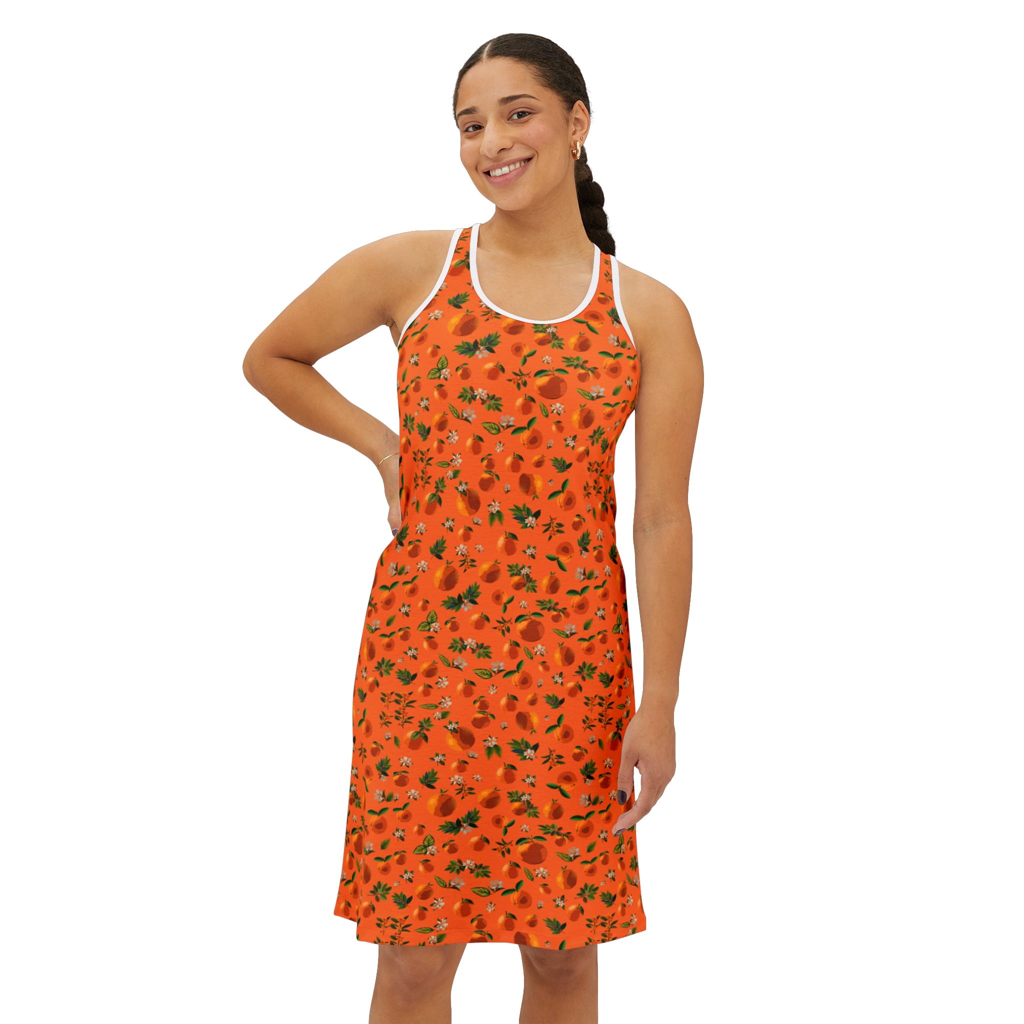 orange racerback dress WOMEN'S RACERBACK DRESS SCOOP NECK SLEEVELESS HIGH-LOW HEM SOLID ORANGE  SMALL