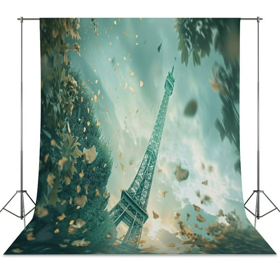 Blossoming Paris Eiffel Tower Backdrop Background for Photography Photo Booth Backdrop for Photoshoot Background Screen Video Recording Parties Curtain