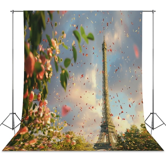 Blossoming Paris Eiffel Tower Backdrops for Photography for Party Backdrop Wedding Backdrop Background Picture