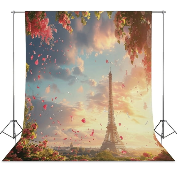 Blossoming Paris Eiffel Tower Backdrops for Photography for Party Backdrop Wedding Backdrop Background Picture