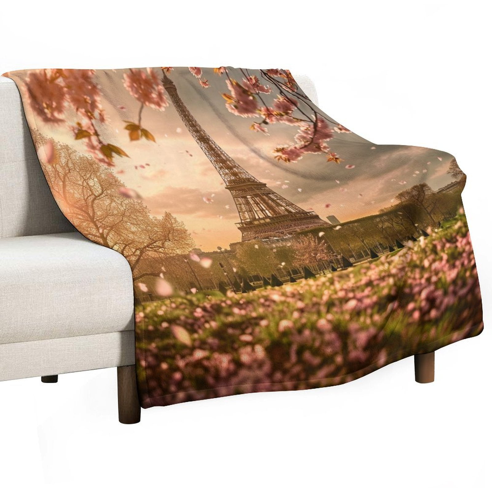 Blossoming Paris Eiffel Tower Flannel Blanket Lightweight Blanket for Blossoming Paris Eiffel Tower Flannel Blanket Lightweight Blanket for