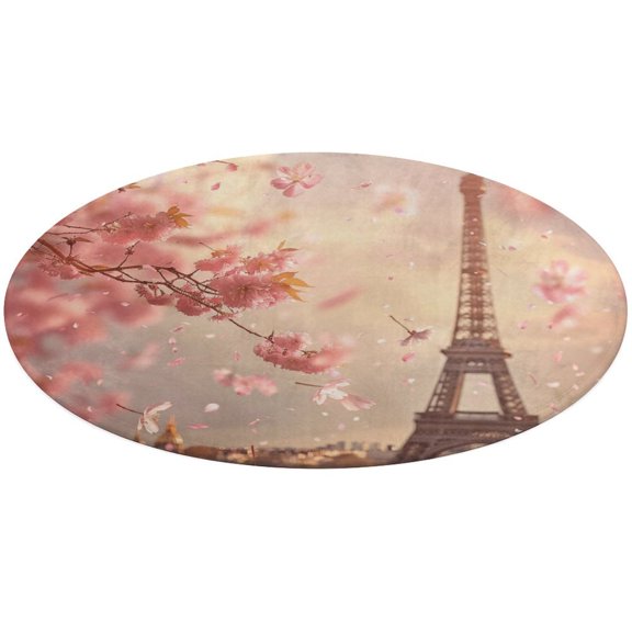 Blossoming Paris Eiffel Tower Floral Medallion Round Rug - Small Round Area Rug, Soft Non-Slip Machine Washable Bedroom Mat Indoor Accent Entry Carpet for Office Desk Dorm Hallway