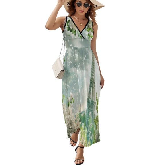 Blossoming Paris Eiffel Tower Pattern Design Sleeveless Dress Summer Clothes for Women Women's Clothing 2025