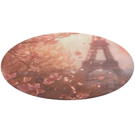 Blossoming Paris Eiffel Tower Round Rugs -Washable Non-Slip Small Round Area Rug Throw Soft Circle Rugs for Bedroom, Modern Print Indoor Carpet for Entryway Sofa Living Room