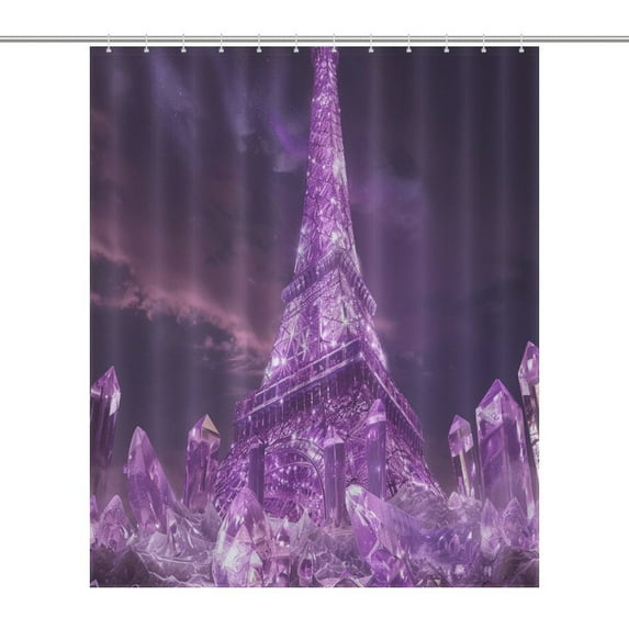 Blossoming Paris Eiffel Tower Shower Curtain Cloth Fabric Bathroom Decor with Hooks