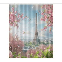 Blossoming Paris Eiffel Tower Shower Curtain Modern Home Bathroom Bathtub Decor Waterproof Fabric with 12PCS Hooks