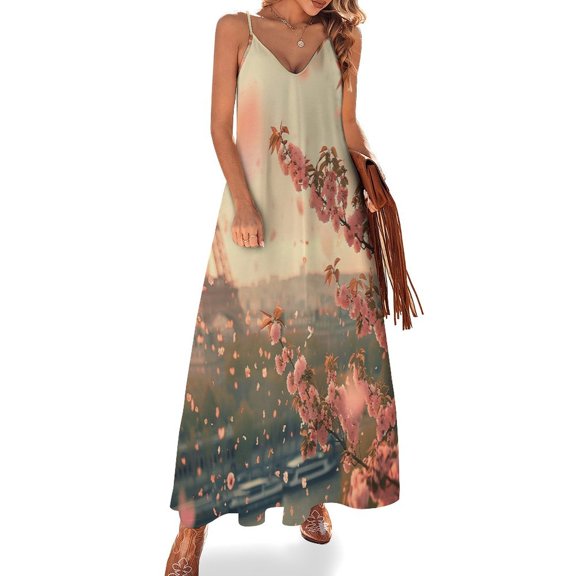 Blossoming Paris Eiffel Tower Sleeveless Dress Woman Fashion Long Dresses Women's Summer Suit Dress Summer 2025 Women