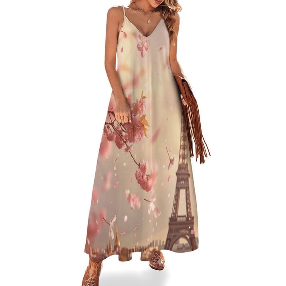 Blossoming Paris Eiffel Tower Sleeveless Dress Woman Fashion Long Dresses Women's Summer Suit Dress Summer 2025 Women