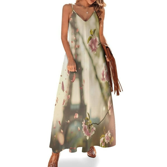 Blossoming Paris Eiffel Tower Sleeveless Dress Woman Fashion Long Dresses Women's Summer Suit Dress Summer 2025 Women