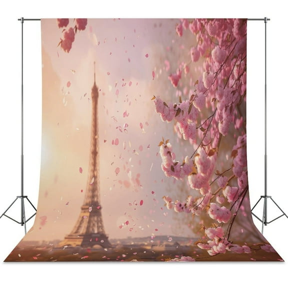 Blossoming Paris Eiffel Tower Spring Backdrop Backdrops for Photography Photo Background Nature Scenery Banner