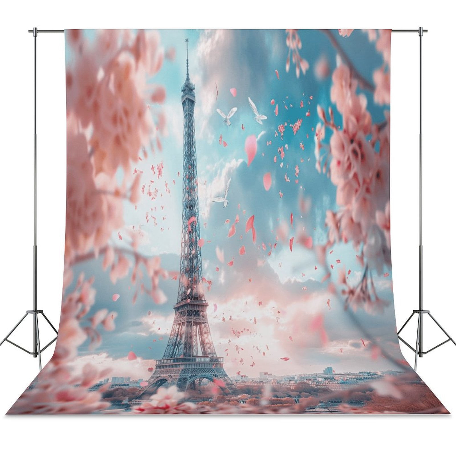 Blossoming Paris Eiffel Tower Spring Wall Backdrop Background Floral ...