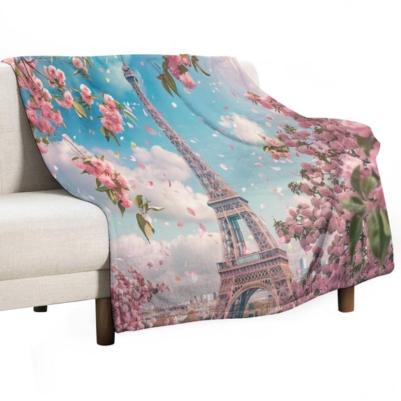 Blossoming Paris Eiffel Tower Throw Blanket for Women, Men & Kids - Super Soft Plush Blanket Throw Fleece Blanket Animal Blanket