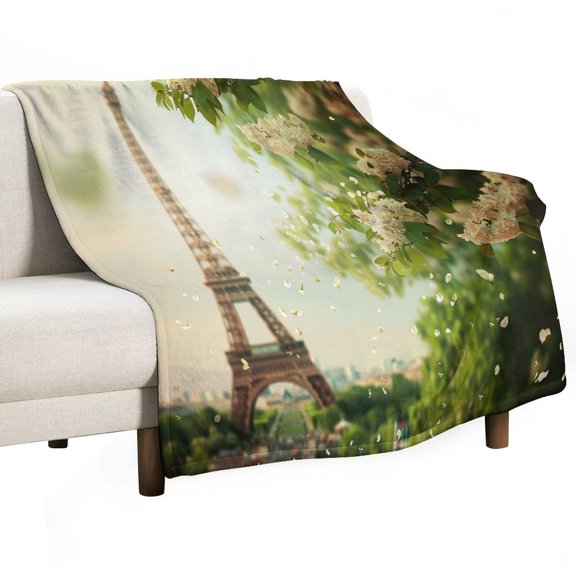 Blossoming Paris Eiffel Tower Throw Blanket for Women, Men & Kids - Super Soft Plush Blanket Throw Fleece Blanket Animal Blanket