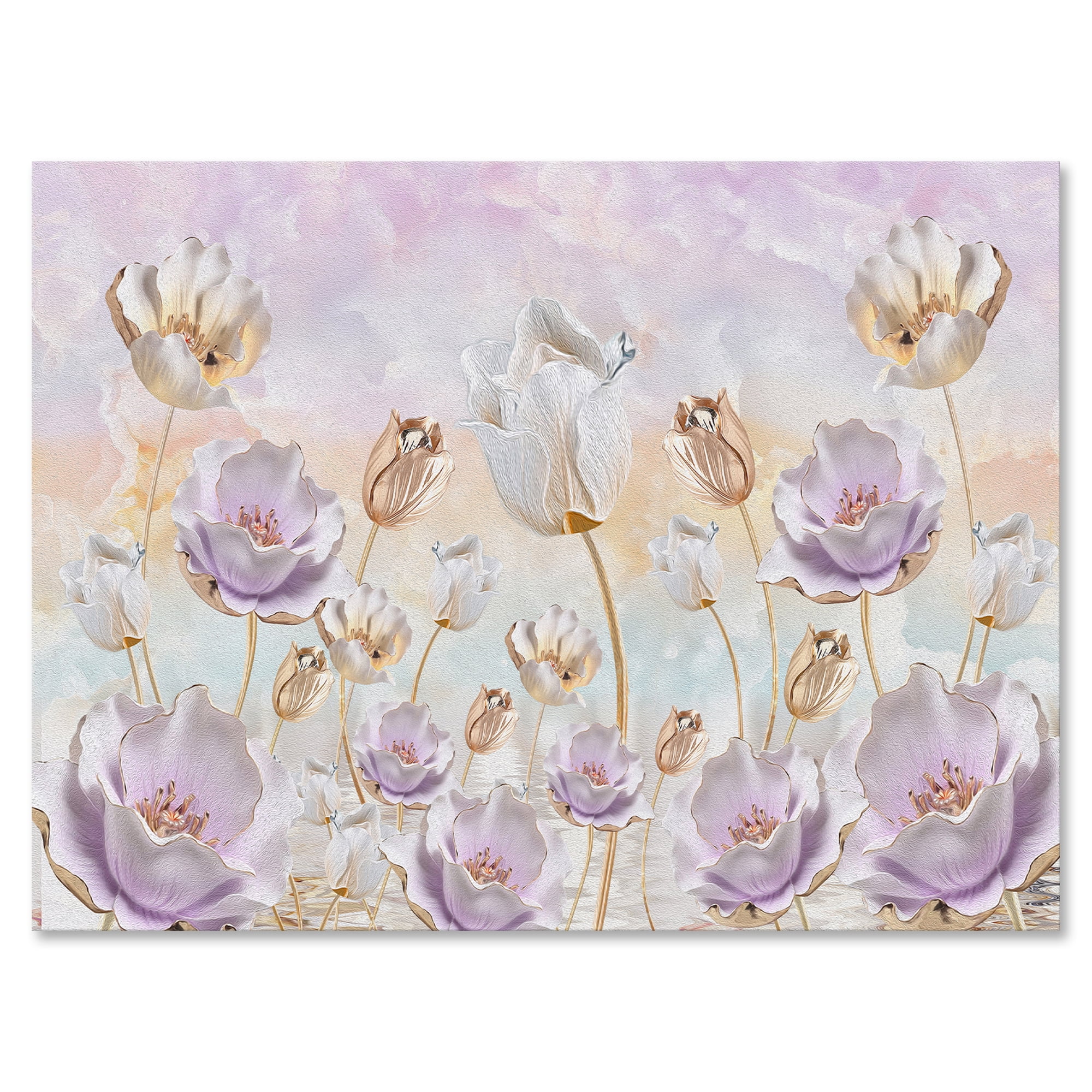 Blossoming Pastel Tones Flowers 8 in x 12 in Painting Canvas Art Print, by Designart