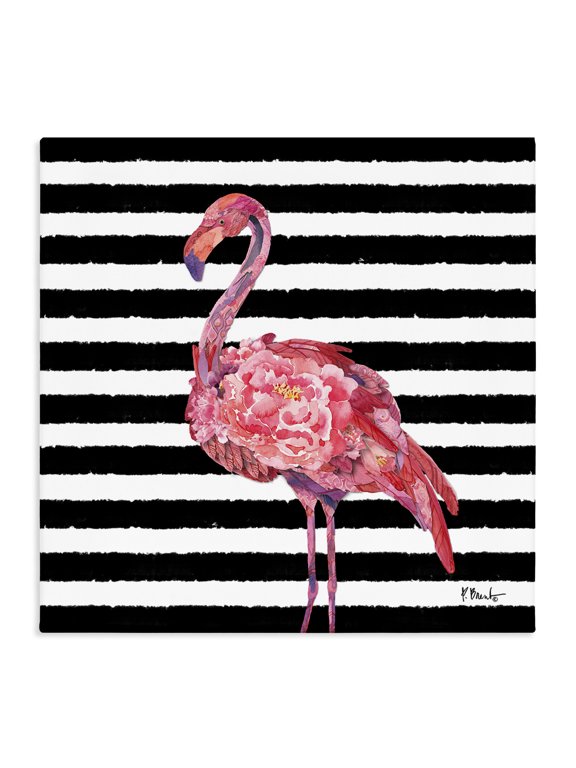 Industries Tropical Blossoming Pink Flamingo Stripes Canvas Art, 24 x 24, by Paul Brent
