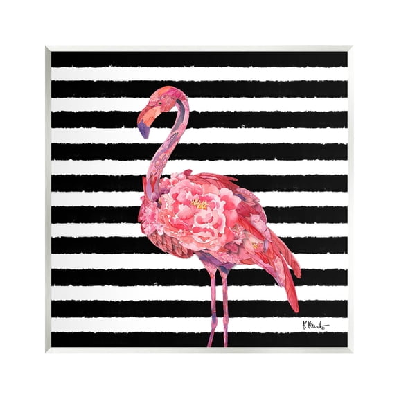 Blossoming Pink Flamingo Stripes Animals & Insects Graphic Art Unframed Art Print Wall Art