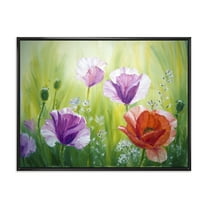 Blossoming Red and Purple Poppies In The Morning II 20 in x 12 in Framed Painting Canvas Art Print, by Designart