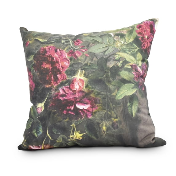 Blossoming Still 16 Inch Red Floral Print Decorative Throw Pillow