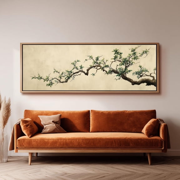 Blossoming Tree Panoramic Asian Ink Wall Art, Unframed Paper Poster 8x10in