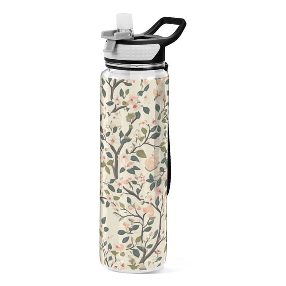 Blossoming Trees Pattern 1000ml Tritan Sport Bottle Straw LeakProof Food-Grade Portable Wide Handle
