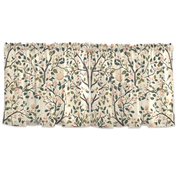 Blossoming Trees Pattern Tier Curtains for Kitchen 57x24 Inch Semi Sheer Light Filtering Half Window Curtains 2 Panels