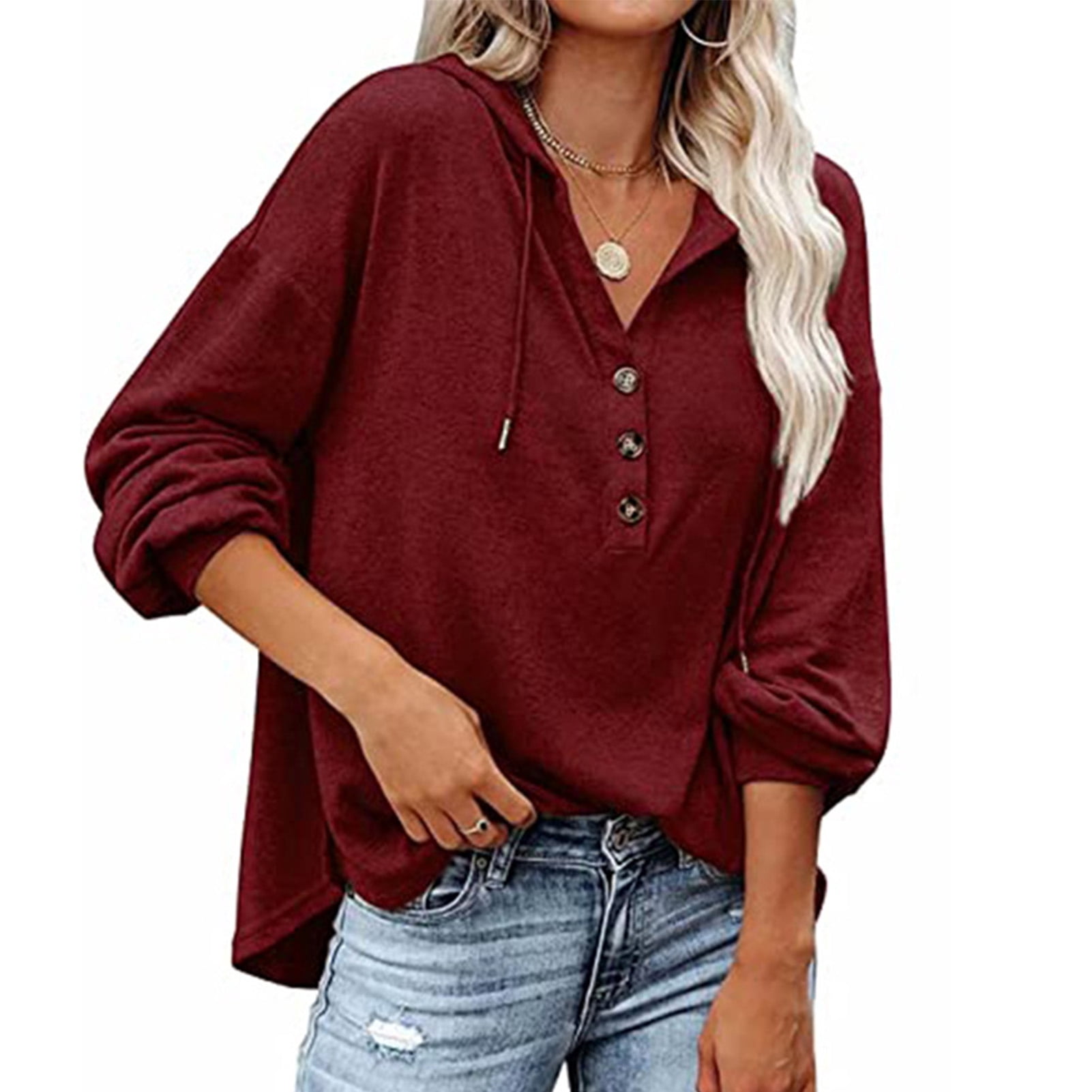 Yuccalley Women's Loose Long Sleeve Hoodie – Drawstring Pullover With Kangaroo Pocket, Blue, X-Large, 90% Cotton 9 thumbnail image