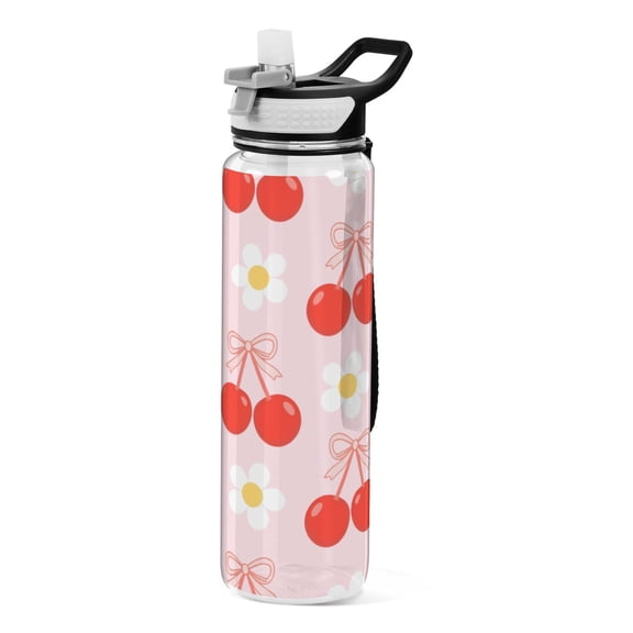 Blossoms Cherry Sport Water Bottle Tritan with Straw 1000ml Portable for Outdoor Daily Use