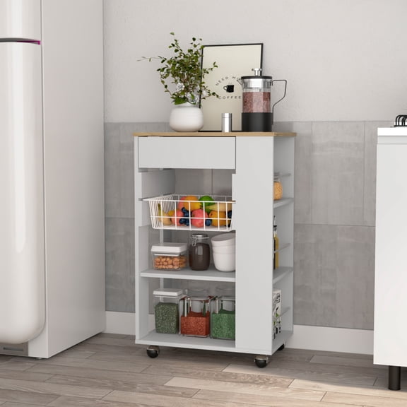 Blosson Kitchen Cart, One Drawer, Two Open Shelves, Four Casters