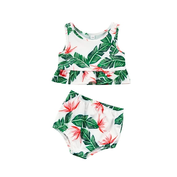 Blotona 2 Pcs Toddler Baby Girl Summer Bathing Swimsuit Sleeveless Fruit Dot Print Short Ruffle Tops+Briefs Hawaii Beach Wear