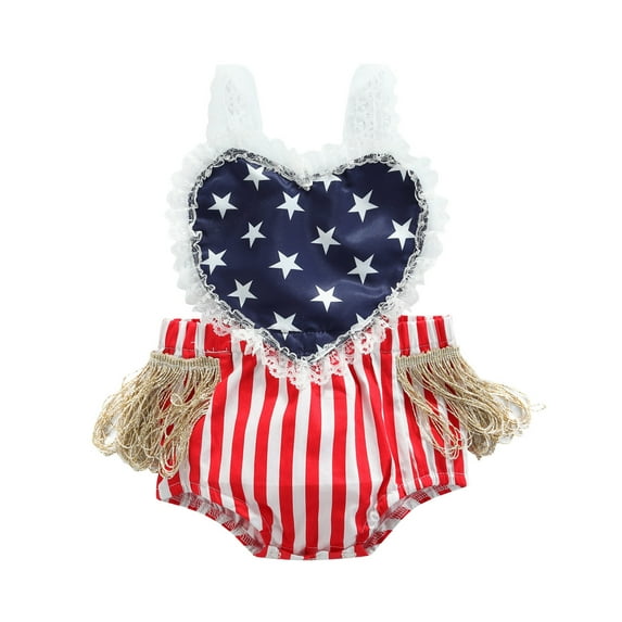Blotona 4th of July Newborn Baby Girl Romper Clothes US Flag Striped Star Independence Day Romper Bodysuit with Headband
