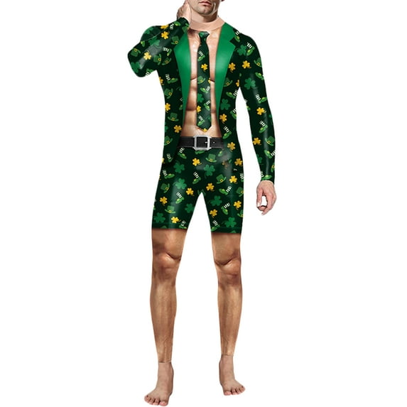 Blotona Adult Unisex Jumpsuit, St. Patrick 's Day Bodycon Jumpsuit Long Sleeve Turtle Neck Clover Romper Onesie Tight Pants Bodysuit