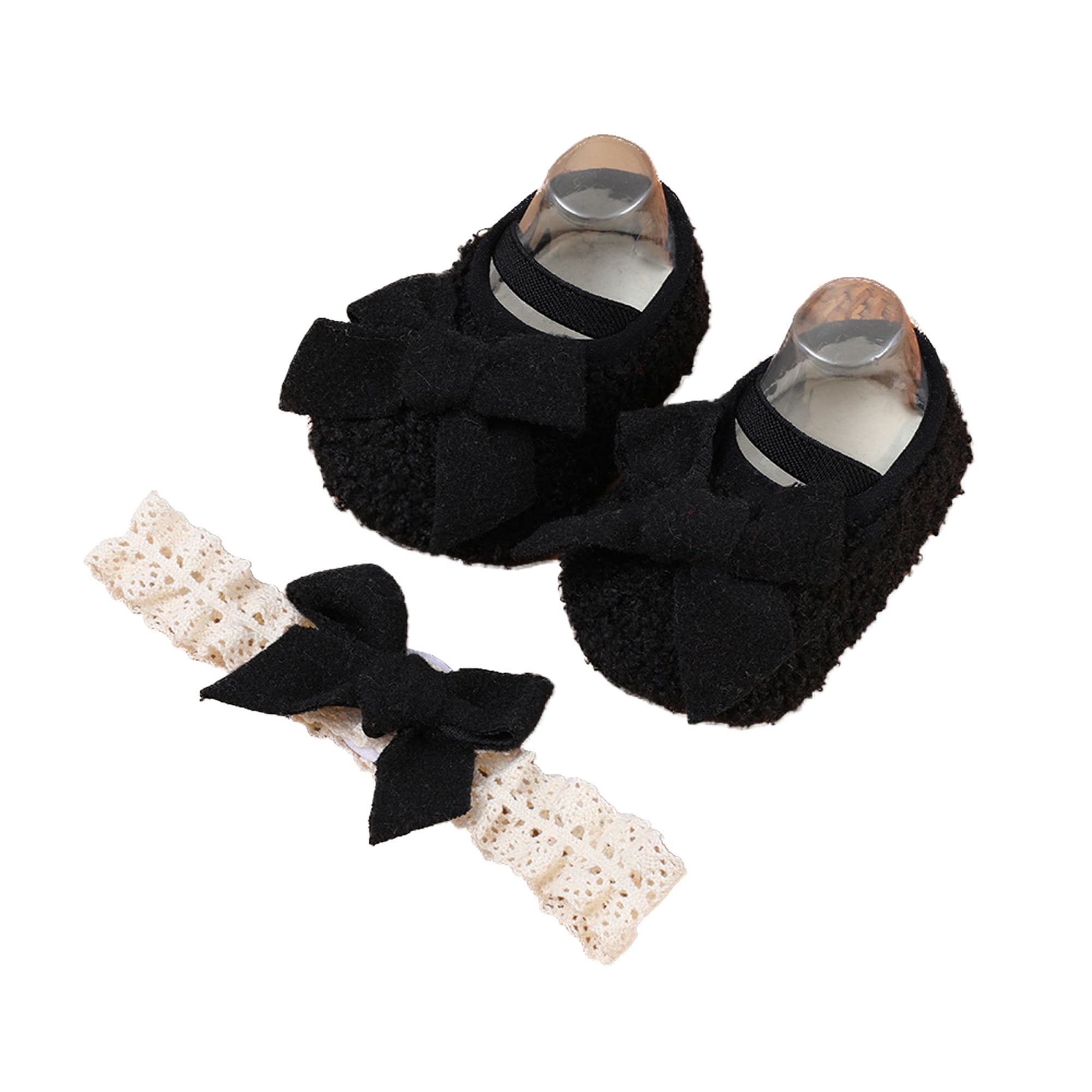 Blotona Baby Girl Flat Shoes Solid Color Coral Fleece Bowknot NonSlip