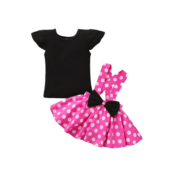Blotona Baby Girl Strap Dress Ruffle Outfits Polka Dot Overall Dress Bow Polka Dot Skirts Set