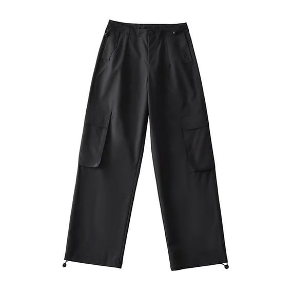 Blotona Cargo Straight Pants for Women Fashion Drawstring Straight Leg Trousers Fairy Grunge Low Waist Baggy Sweatpants 2000s Streetwear
