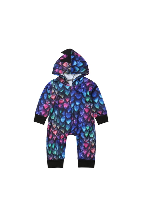 Infant Baby Hoodie Romper Color Dinosaur Shaped Long Sleeve Zipper Up Romper Long Pants One-piece Jumpsuit 0-24 Months