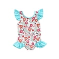 thumbnail image 1 of Blotona Kid Girl Romper Swimsuit Fly Sleeve Round Neck Cartoon Doughnut Ice Cream Print Summer Beach Swimwear Jumpsuit, 1 of 8
