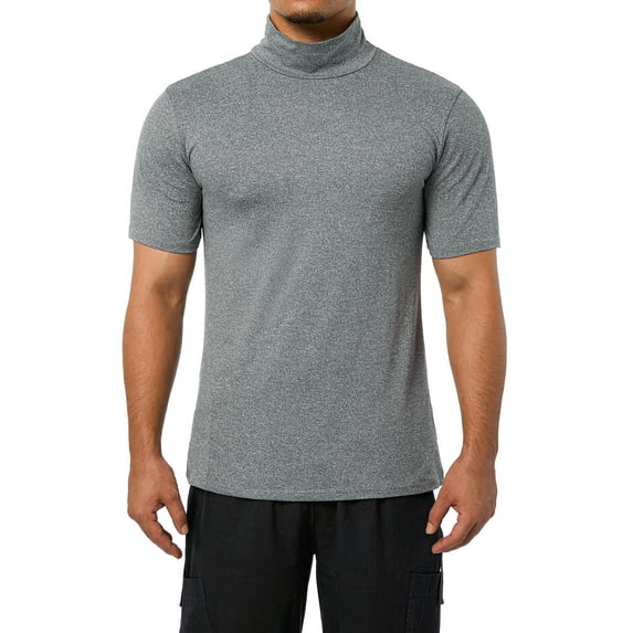 Blotona Men Basic T-shirts Tight-fitting Fashion High Neck Solid Color Short-sleeved Bottoming Shirt Slim Fit Turtleneck Tee Tops