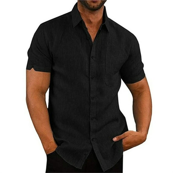 Blotona Men's Button Down Dress Shirt Short Sleeve Casual Beach Tops Lapel Neck Solid Color Blouse