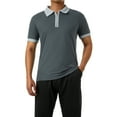 thumbnail image 1 of Blotona Men's Short Sleeve Polo Shirts Quarter-Zip Casual Slim Fit Lapel Neck Contrast Color Basic Designed Shirts, 1 of 10