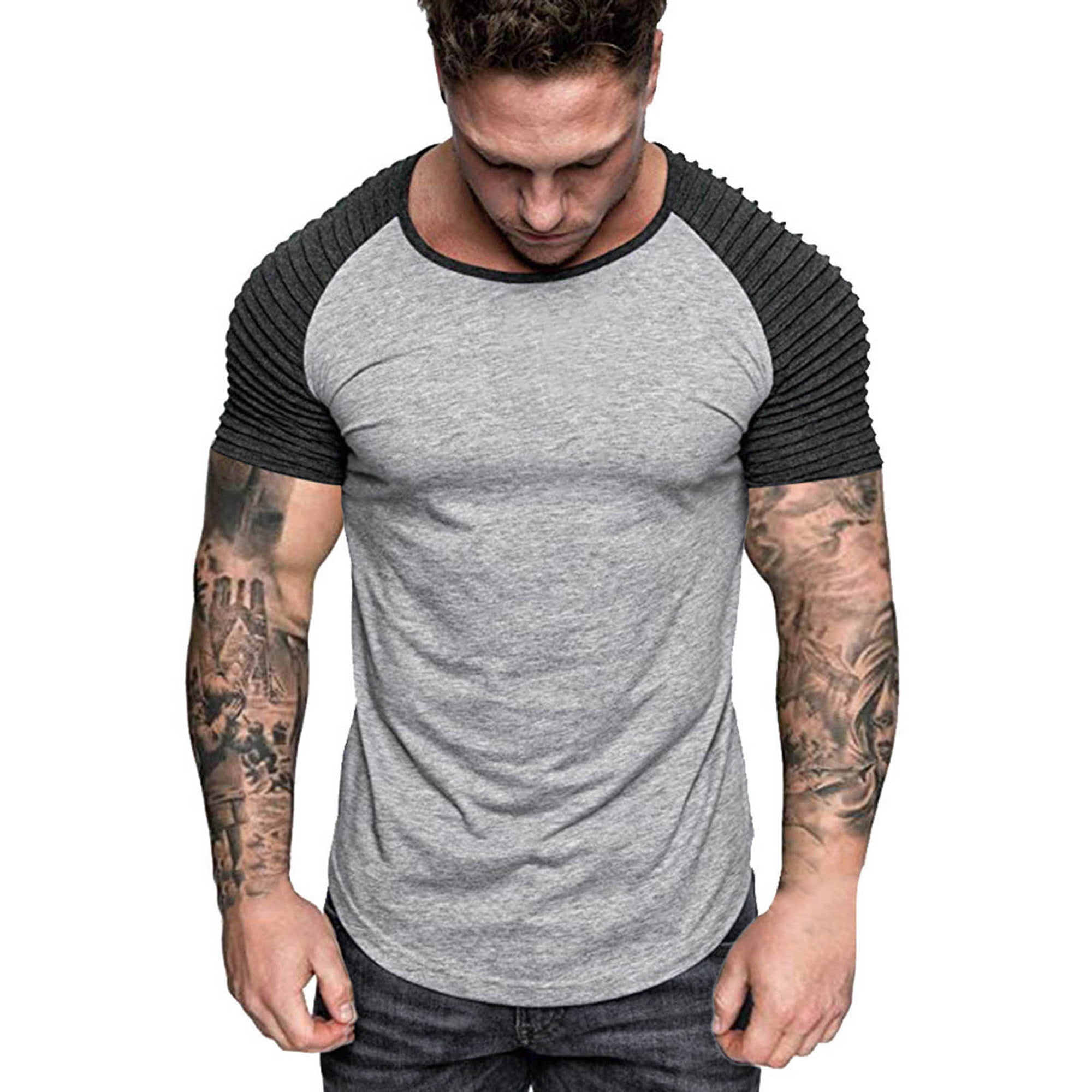 Blotona Mens Casual Short Sleeve Slim Fit T-Shirt Muscle Fitness Workout Shirts - Walmart.com