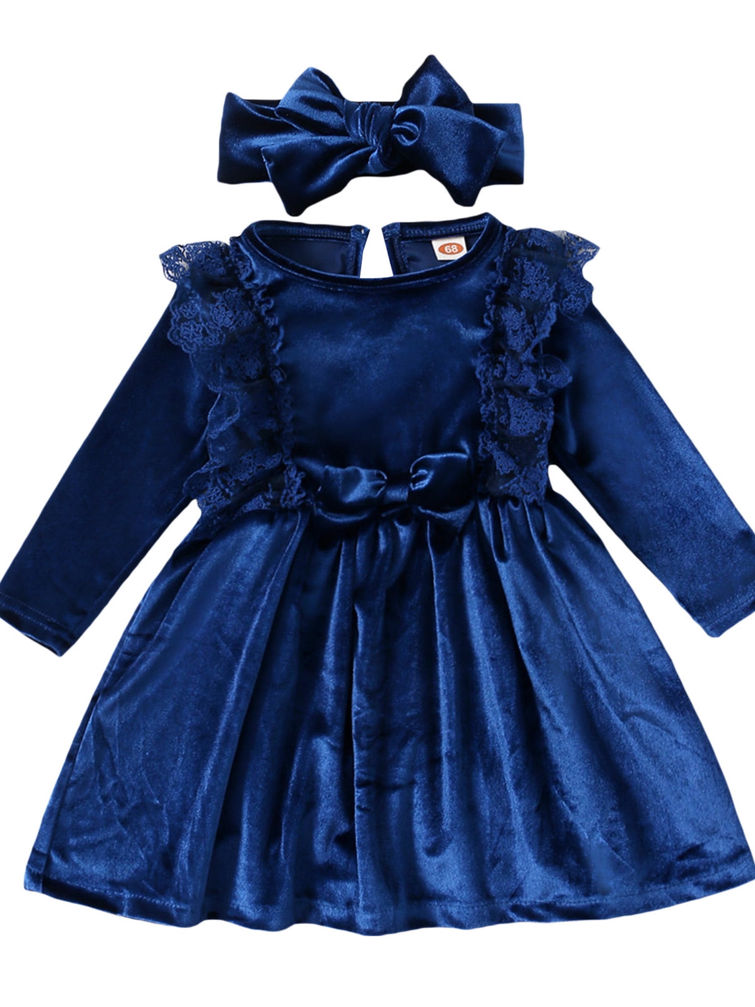 Blotona Toddler Baby Girl Velvet Dress Fall Winter Ruffle Pleated Dress ...