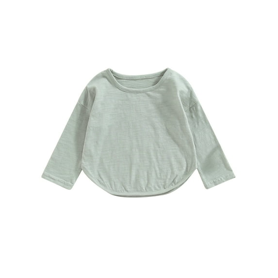 Blotona Toddler Boys Girls T-Shirts Solid Color Crew Neck Long Sleeve Shirts Spring Autumn Fall Casual Fashion Looose Tops Unisex Kids Casual Clothes 6M-5T