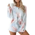 thumbnail image 1 of Blotona Women 2 Piece Pajama Set Nightwear Sleepwear Loungewear Tie-Dye Leopard Print Long Sleeve Top + Ruffled Shorts, 1 of 4