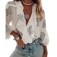 thumbnail image 1 of Blotona Women Button Down Ruffle Chiffon Shirt Solid Color Letter Butterfly Plant Print V-neck Long Sleeve Blouse Casual Classic T-Shirt Boho Tops, 1 of 10