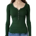thumbnail image 1 of Blotona Women Casual Long Sleeve Shirt 2000s Aesthetic Button Up Round Neck Ribbed Tops Fairy Grunge Clothes Streetwear, 1 of 7