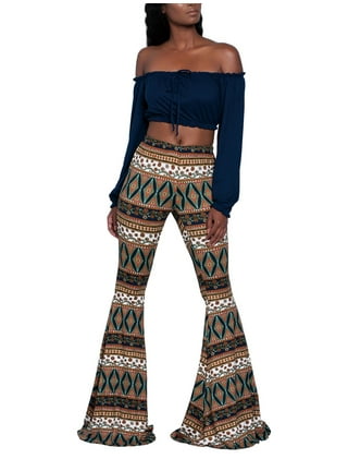 Hirigin Women Boho Print Flare Pants for Women High Waisted Stretchy Bell  Bottom Trousers Plus Size 70s Hippie Pants Yoga Legging