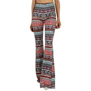 Blotona Women Juniors Boho Vintage Stretchy Bell Bottom High Waist Flare Pants Hippie Baggy Wide Leg Palazzo Trousers